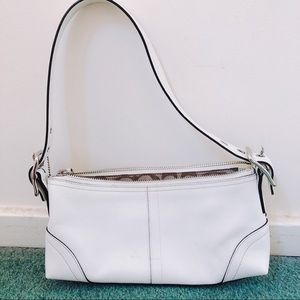 White Coach Shoulder Bag with Buckled Strap